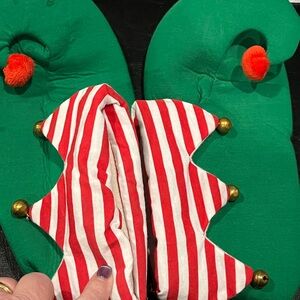 Christmas Elf Shoes Green Red and White Striped Slippers Costume shoes size 9-10